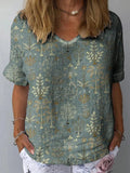 Artistic Retro Floral Print Pullover Top – Chinese Style Blouse