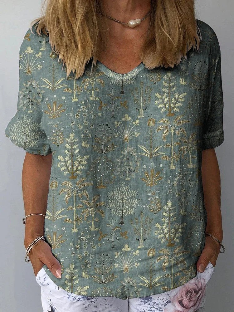 Artistic Retro Floral Print Pullover Top – Chinese Style Blouse