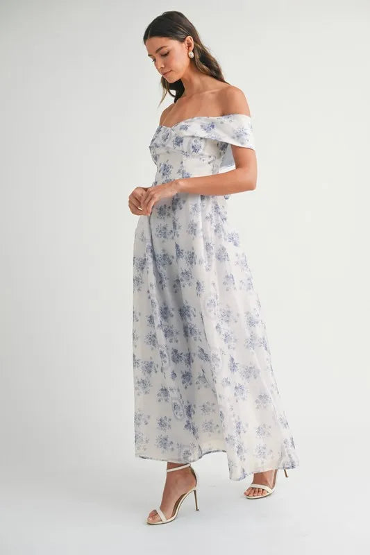 Off-Shoulder Floral Printed Maxi Dress