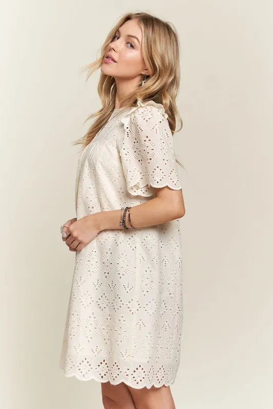 Ruffled Eyelet Round Neck Summer Dress for Garden Parties