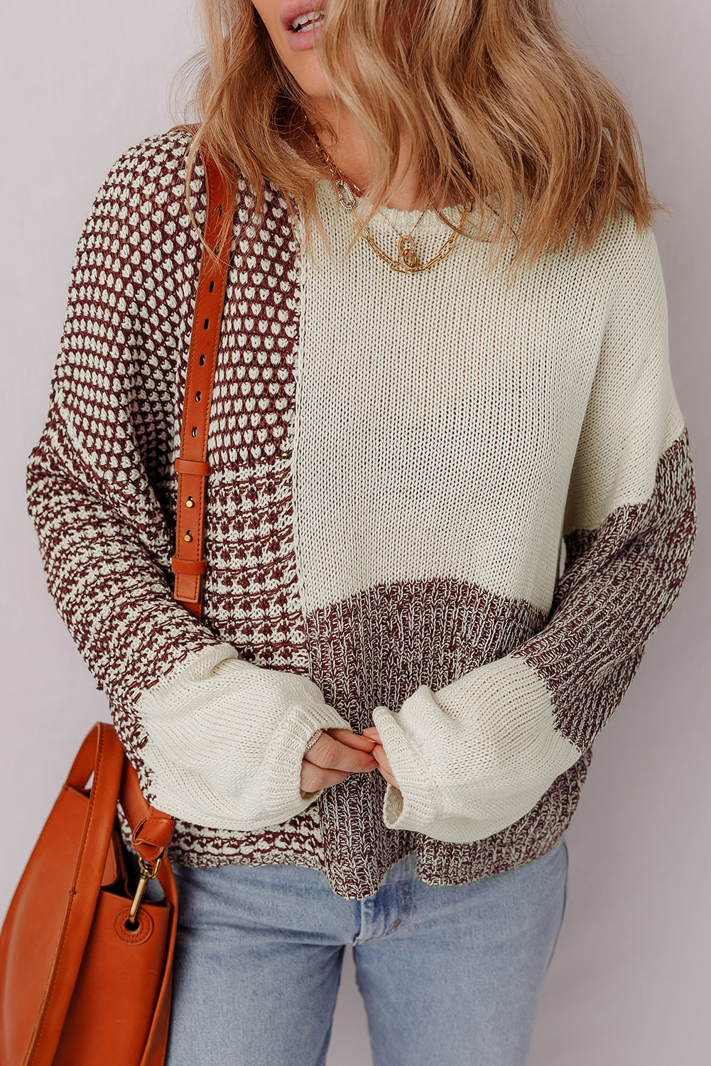 Colorblock Tie-Back Drop Shoulder Sweater