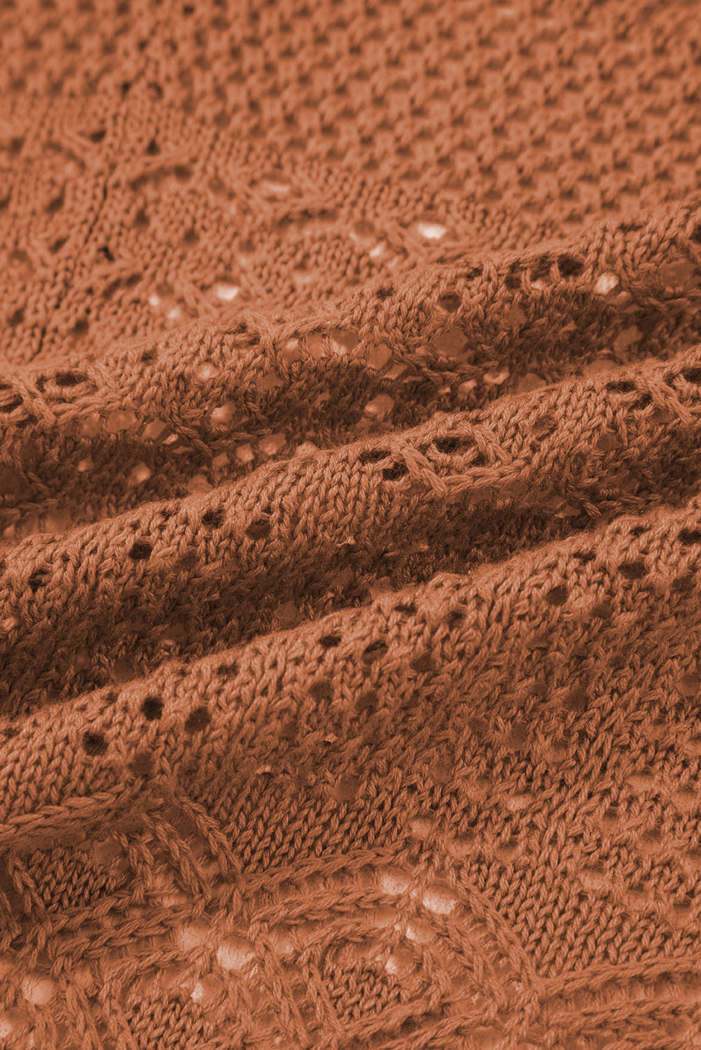 Solid Hollow Knit Open-Front Cardigan