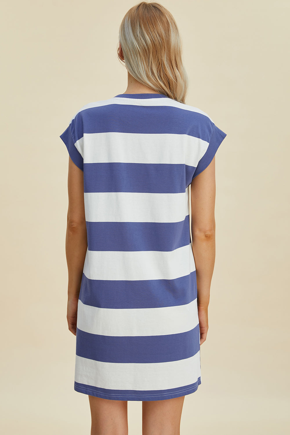 Striped Cotton Round Neck Cap Sleeve Mini Dress