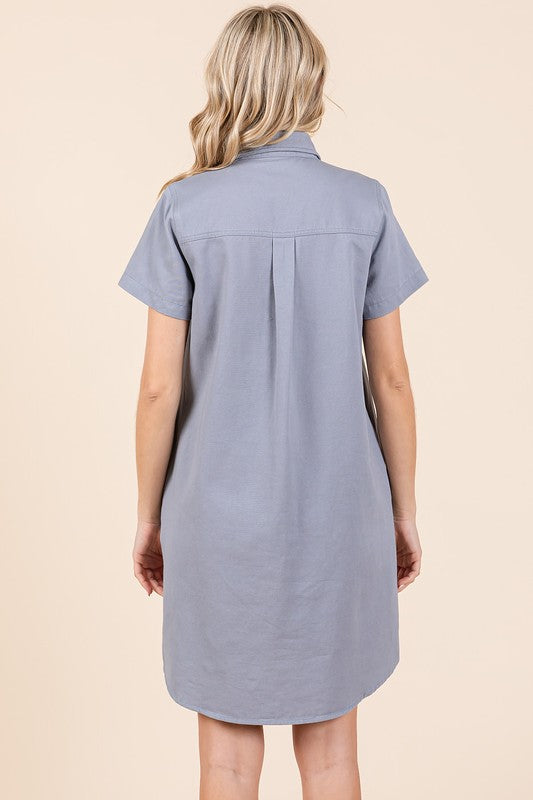Classic Collared Short Sleeve Shirt Dress