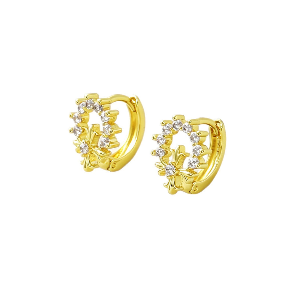 New Real Gold Plated Copper Cross Hoop Earrings Inlaid Rhinestone Light Luxury Premium Feel Jewelry Wholesale For Women