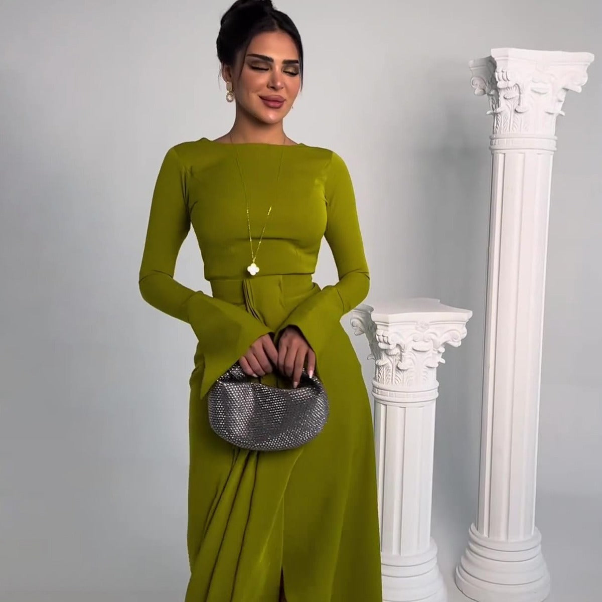 Graceful High-Waisted Satin Banquet Long Dress