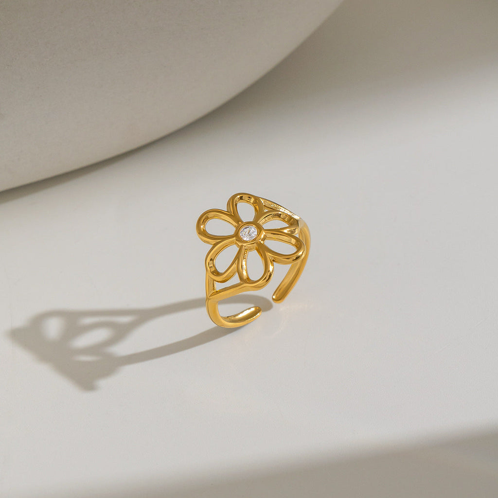 8k Gold Titanium Steel Zircon Five-pointed Star Ring