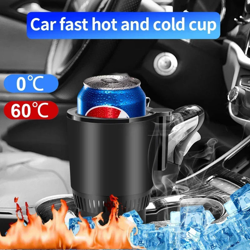 2-in-1 smart car cup heater and cooler with digital temperature display in black finish