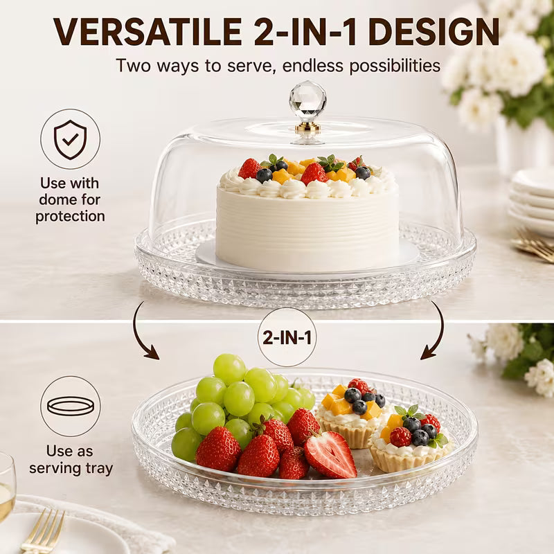 2-in-1 Cake Stand with Acrylic Dome Cover