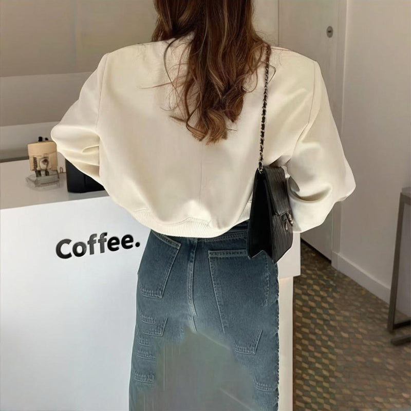 Women's Long Sleeve Baseball Jacket with Button Front