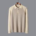 Men's Half Zipper Contrast Lapel Pullover Sweater in Wheat Camel
