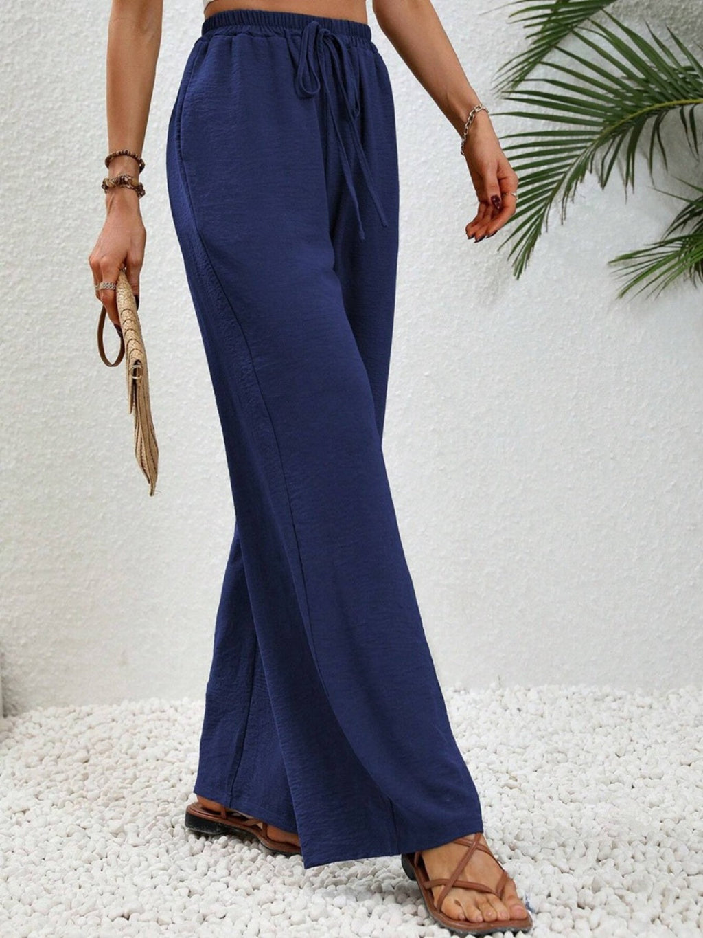 Women Wide Leg Drawstring Pants Lightweight Comfortable Trousers - Image 14
