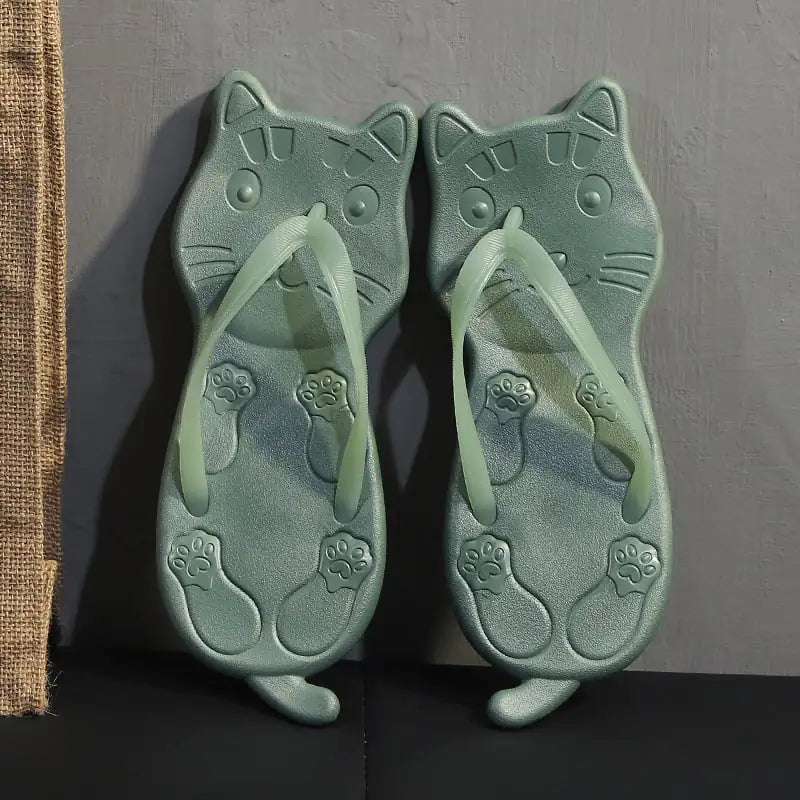 Women's Cute Cat Print Flip Flops Summer Beach Sandals - Image 9