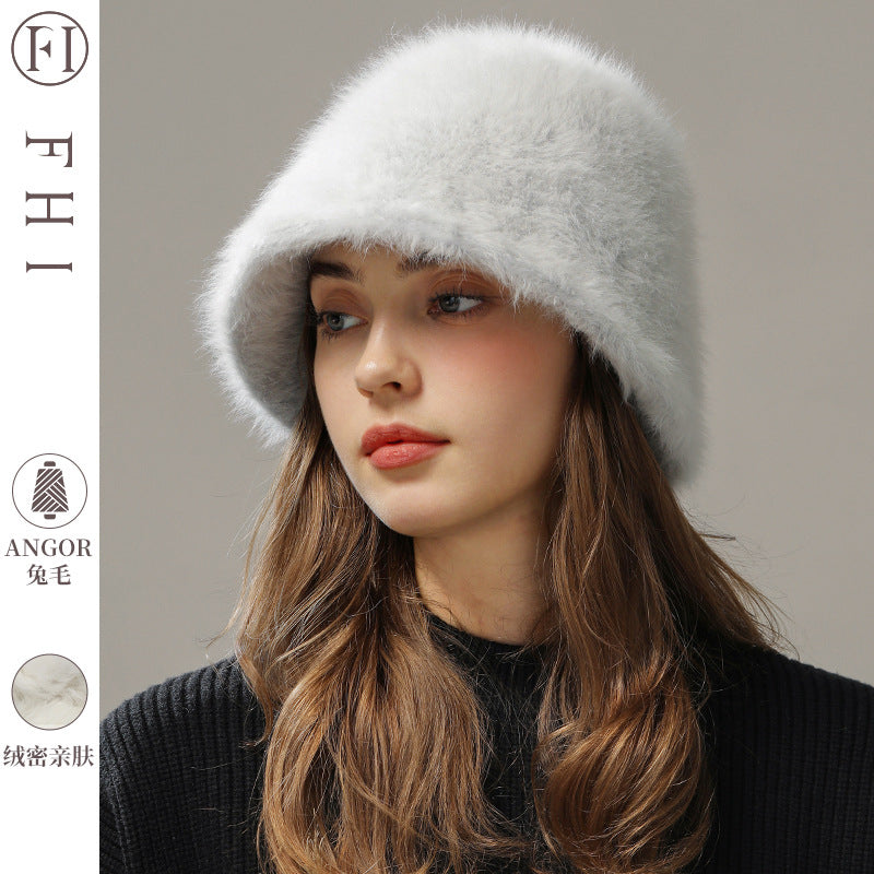 Women's Real Rabbit Plush Winter Bucket Hat for Comfortable Fit - Image 8