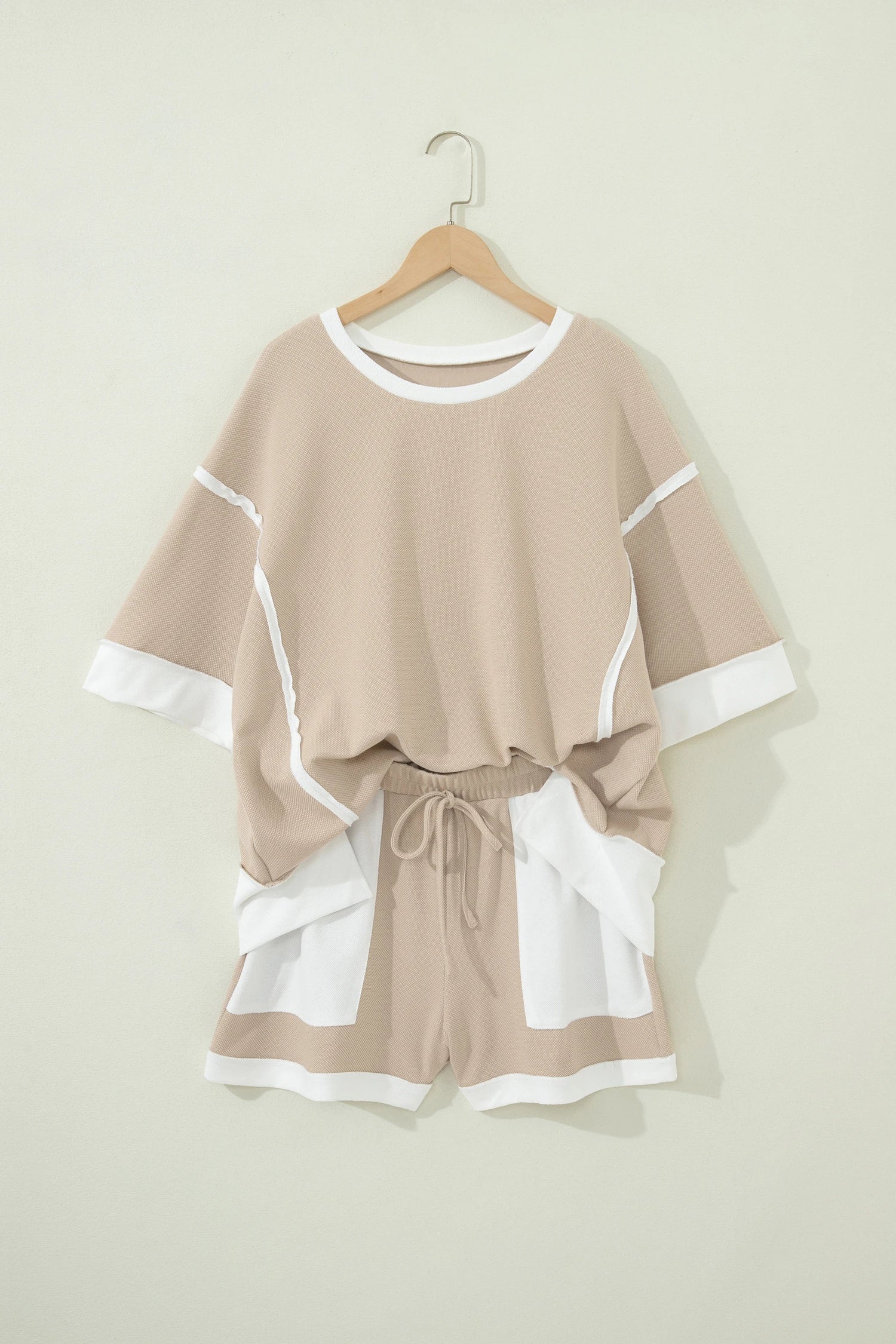 Colorblock Raw Edge Oversize Tee and Shorts Loungewear Set