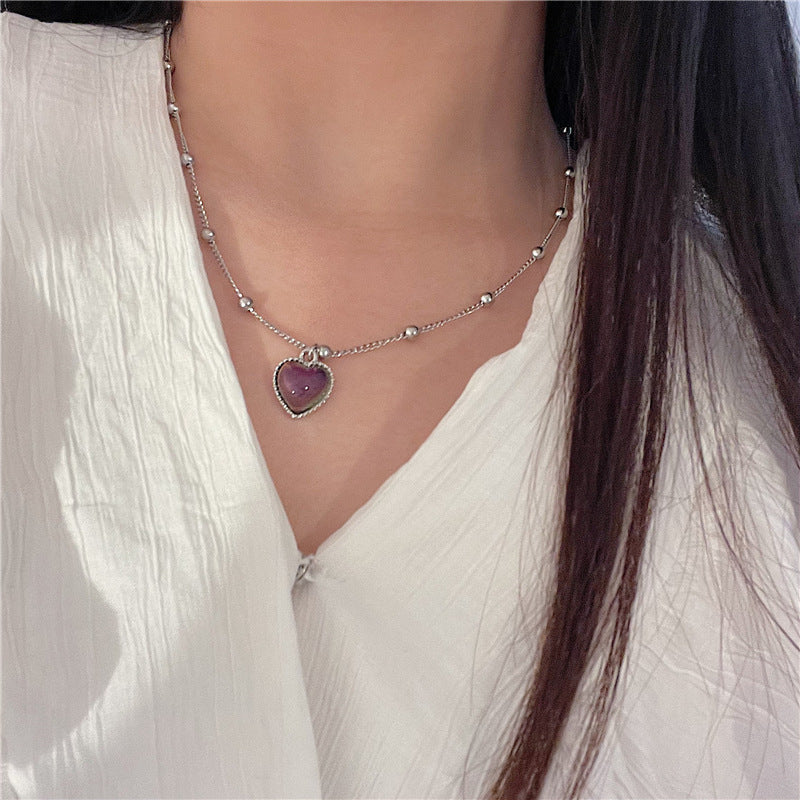 Thermochromic Heart-shaped Titanium Steel Necklace For Women