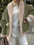 Women’s Fuzzy Collared Long Sleeve Jacket with Button Closure