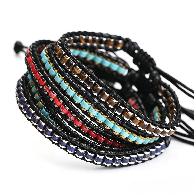 Natural Stone Braided Bracelet - Unisex Handmade Woven Beaded Jewelry for Men Women Casual Daily Wear Gift