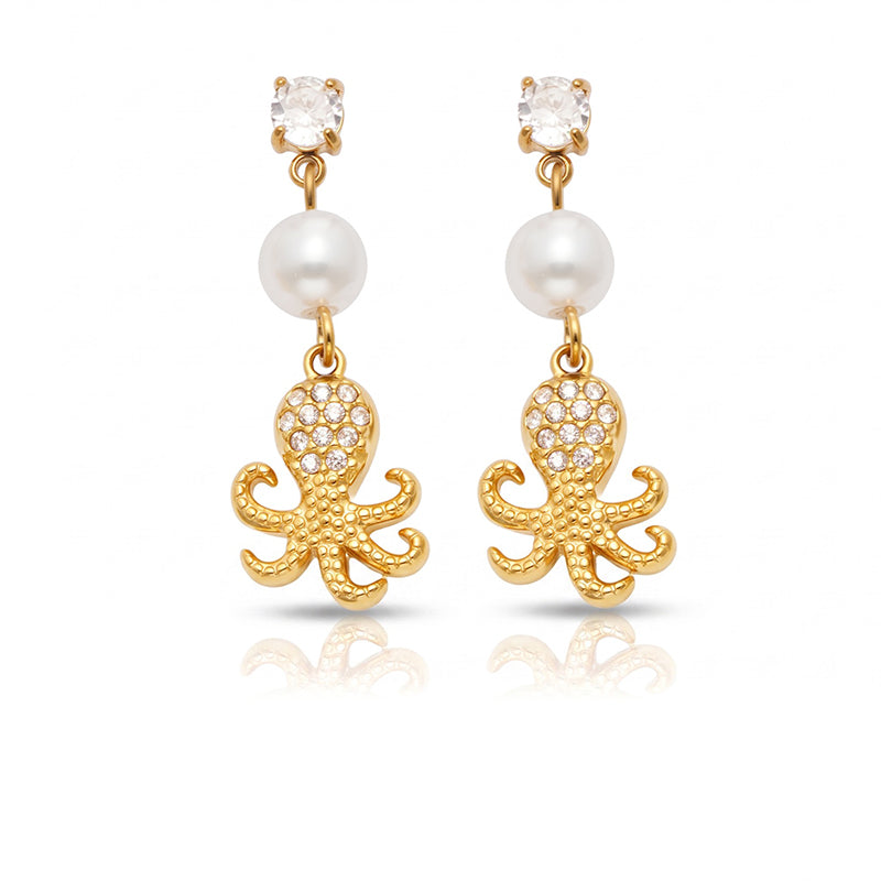 Bohemian Ocean Style High-quality Stainless Steel Octopus-shaped Pearl Earrings