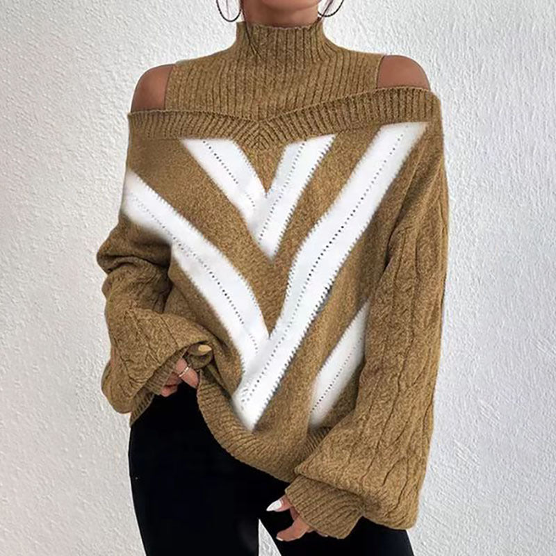 Women's Off-Shoulder Turtleneck Long Sleeve Knit Sweater