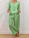 Women's V-Neck Pullover Top and Wide Leg Pants Two Piece Set - Image 6