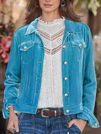 Women's Casual Velvet Button-Up Long Sleeve Jacket