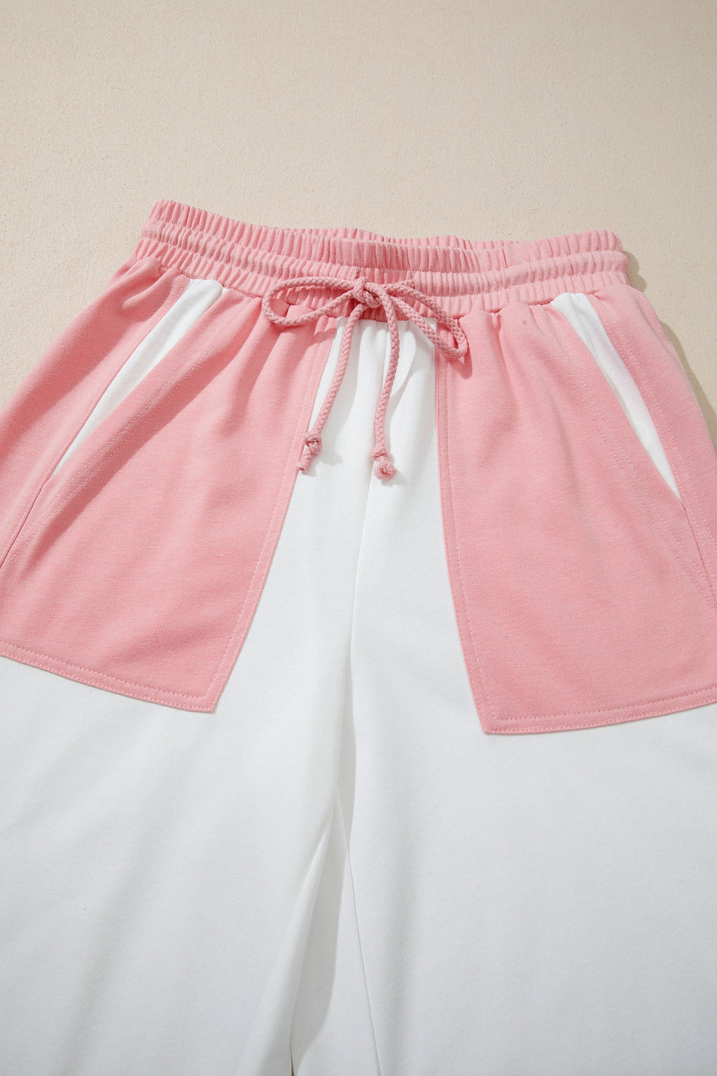 Colorblock Patchwork Knit Lounge Set in Pink and Cream