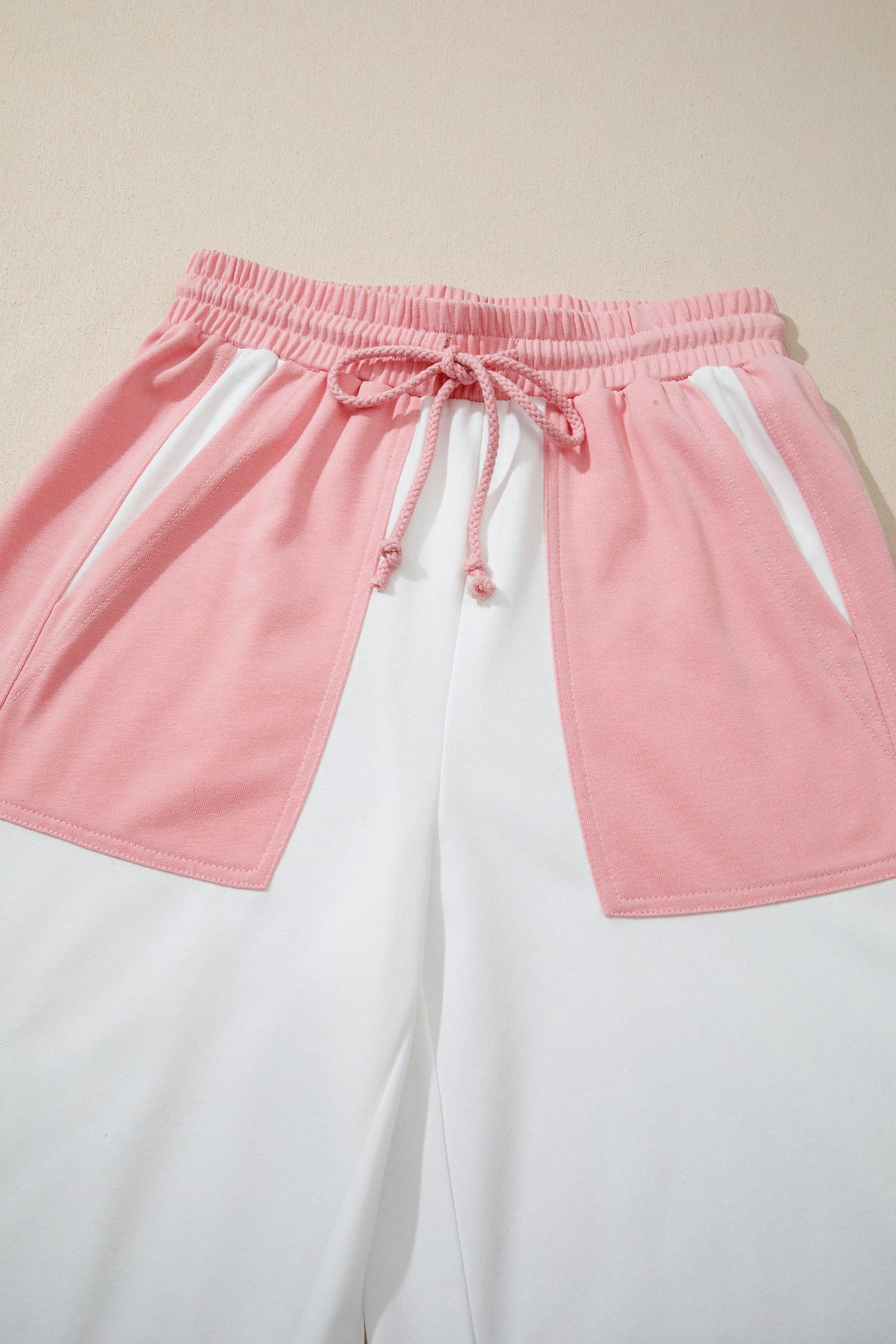 Colorblock Patchwork Knit Lounge Set in Pink and Cream