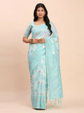 Sky Blue Linen Cotton saree with matching blouse piece