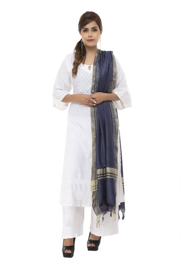 Navy Blue Slub Cotton Dupatta - Lightweight Ethnic Accessory