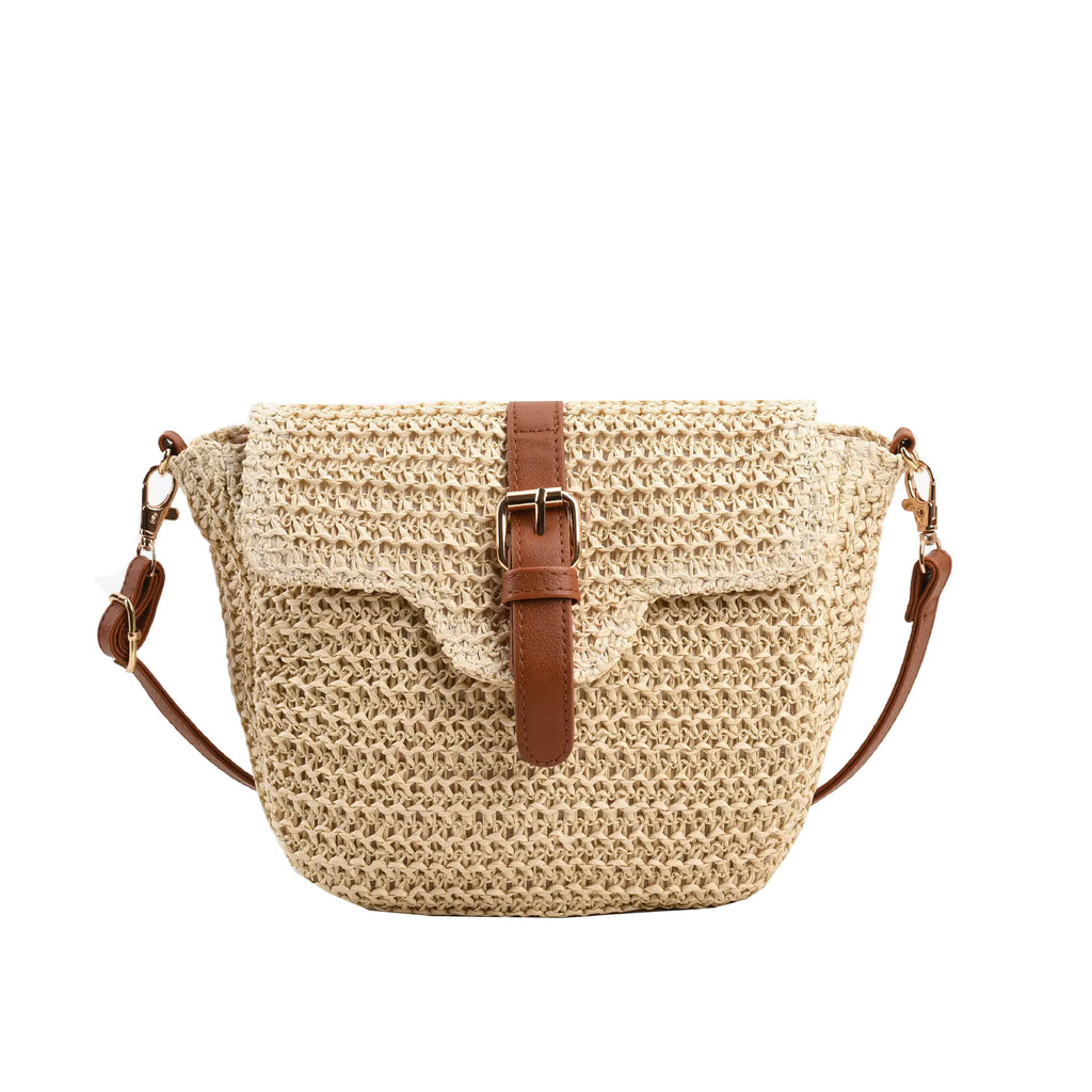 Women's Woven Straw Messenger Bag - Summer Saddle