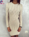 Knit Long Sleeve Dress with Round Neck Design