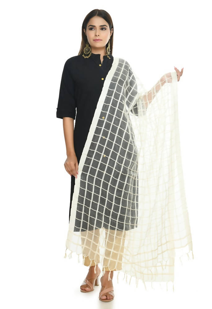 Off White Kota Cotton square dupatta folded, showing soft, breathable fabric texture