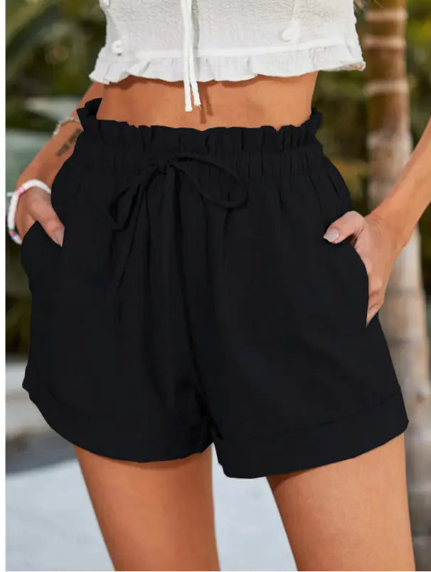Women's High-Waisted Drawstring Shorts with Side Pockets - Image 11