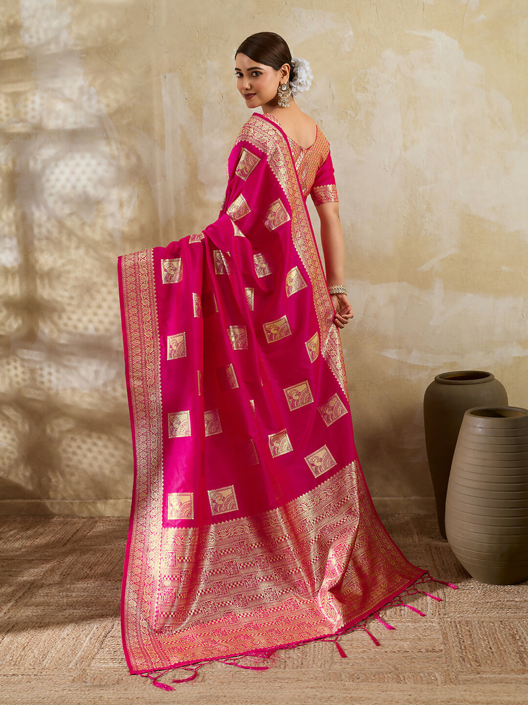 Magenta Silk Blend Saree with Coordinating Blouse Piece