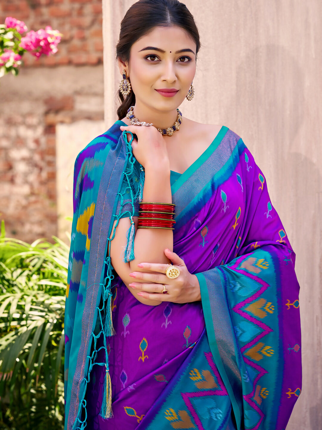 Purple Pochampally Silk Saree with Matching Blouse Piece