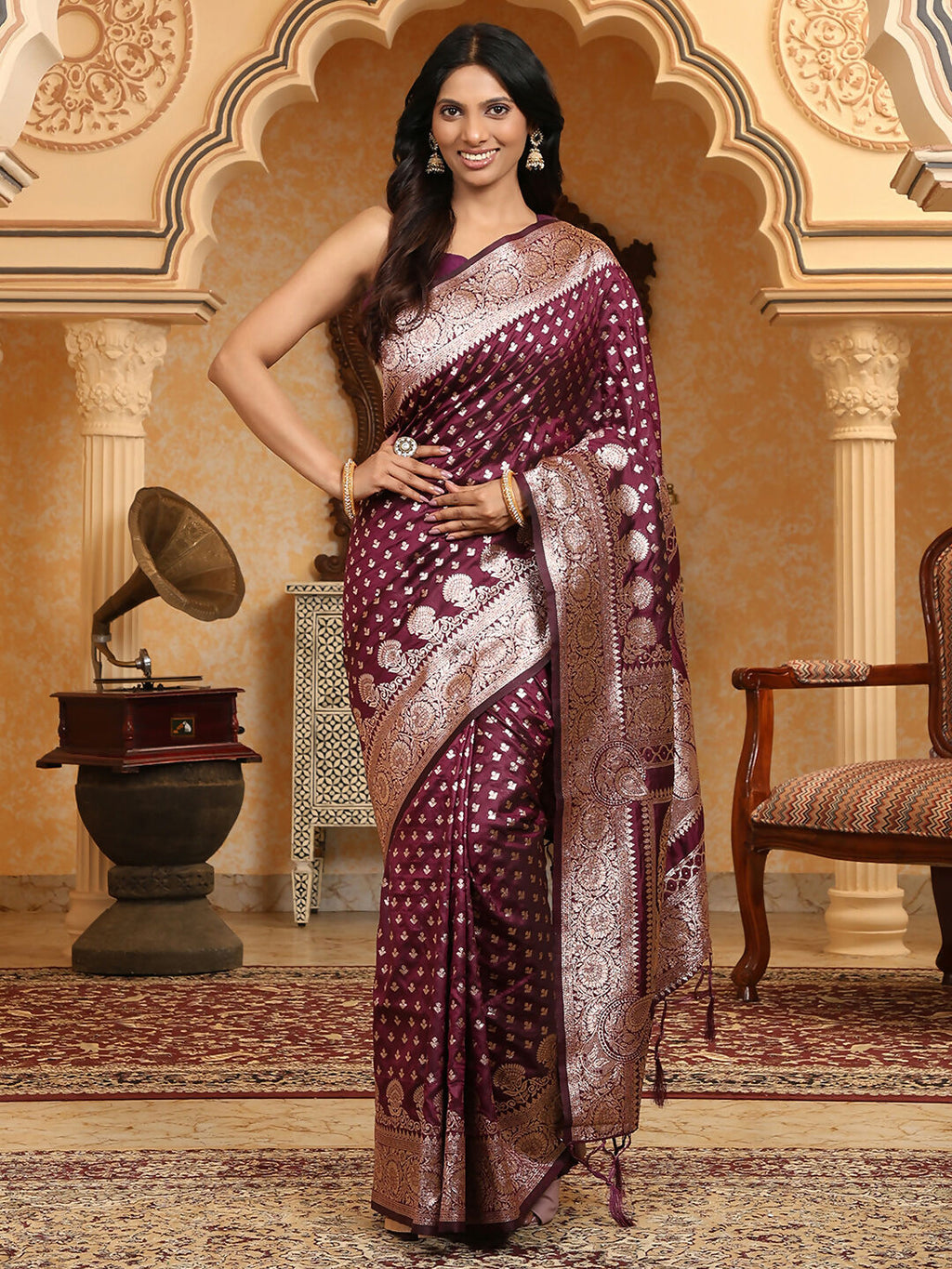 Royal Purple Banarasi Silk Saree with Blouse Piece