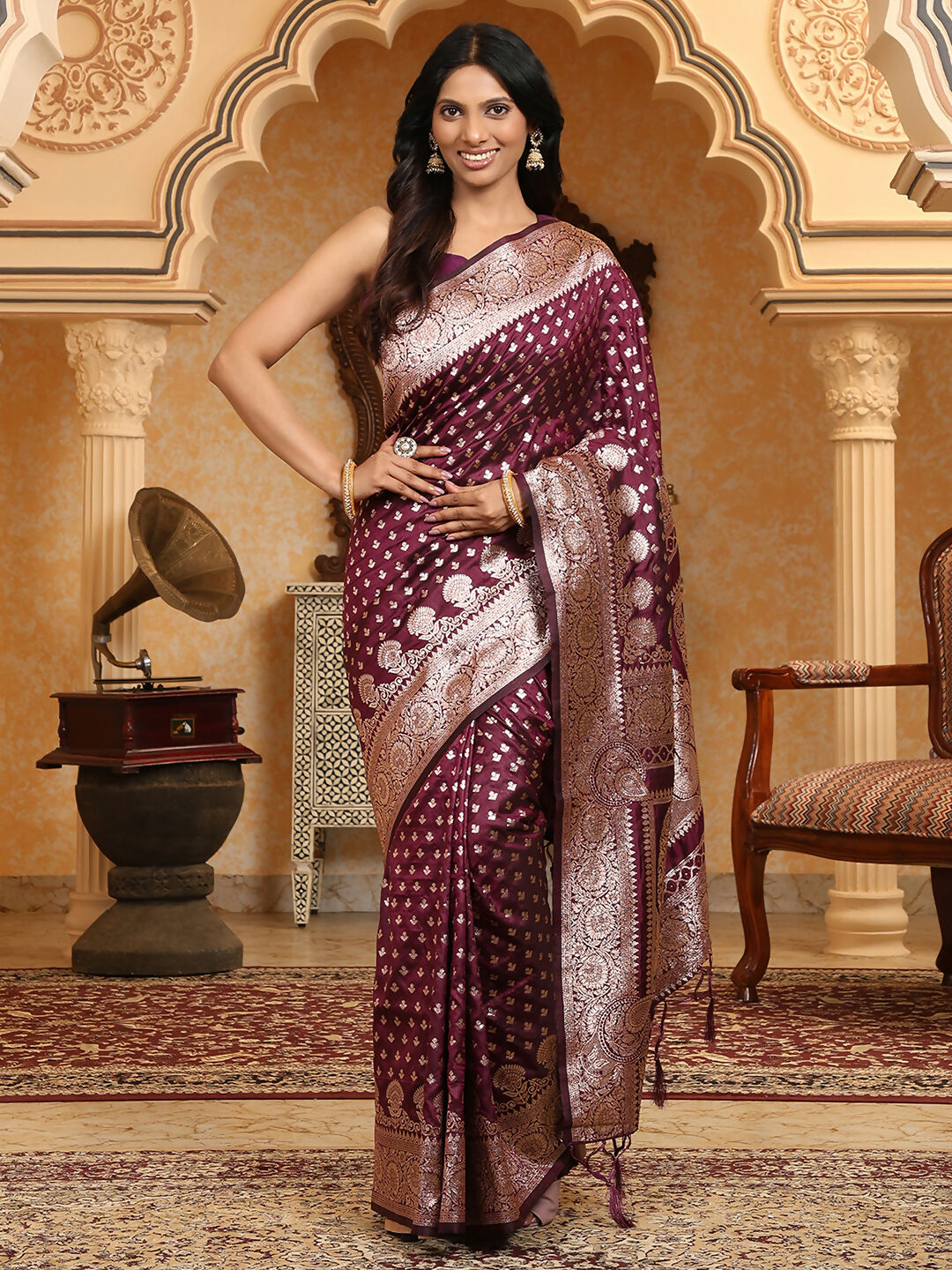 Royal Purple Banarasi Silk Saree with Blouse Piece