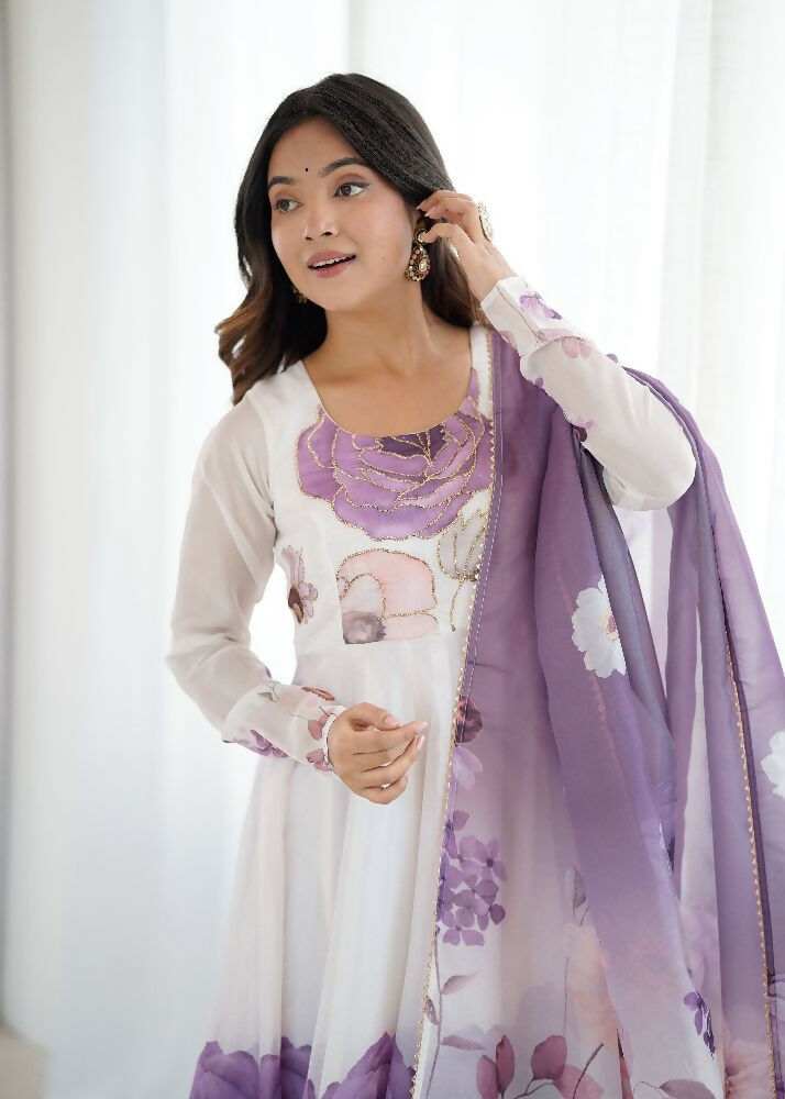 Onion Pink Organza Kurta Set with Sequin Embroidery Work