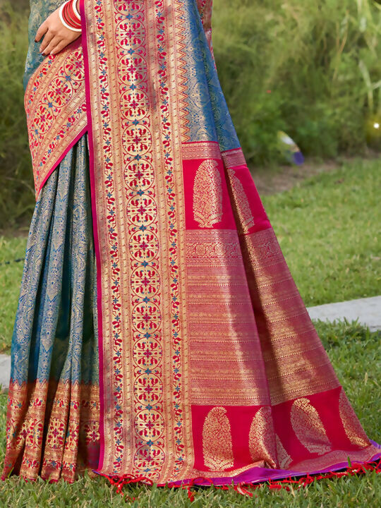 Royal Blue Banarasi Silk Saree with Matching Blouse Piece