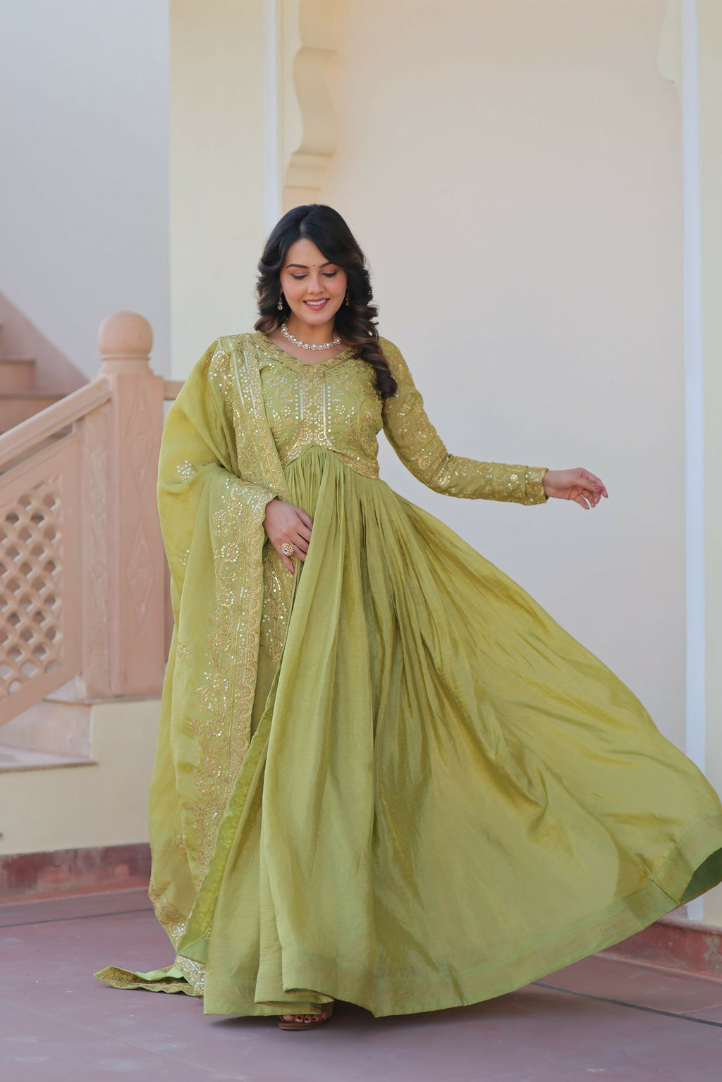 Joban Fashion Pista Crush Sequence Embroidery Work Kurta Set