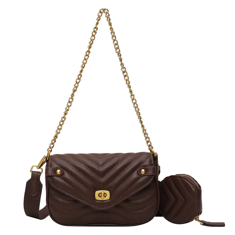 Quilted Crossbody Bag with Coin Purse and Chain