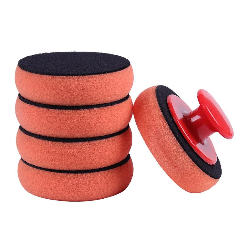 5-piece car wax applicator set featuring soft microfiber pads and an ergonomic grip handle for auto polishing