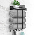 Towel Racks for Bathroom Towel Rack Wall Mounted with Metal Shelf and 5 Hooks for Small Bathroom Towel Holder for Bathroom Bath Towel Storage for Rolled Towels Organizer Black