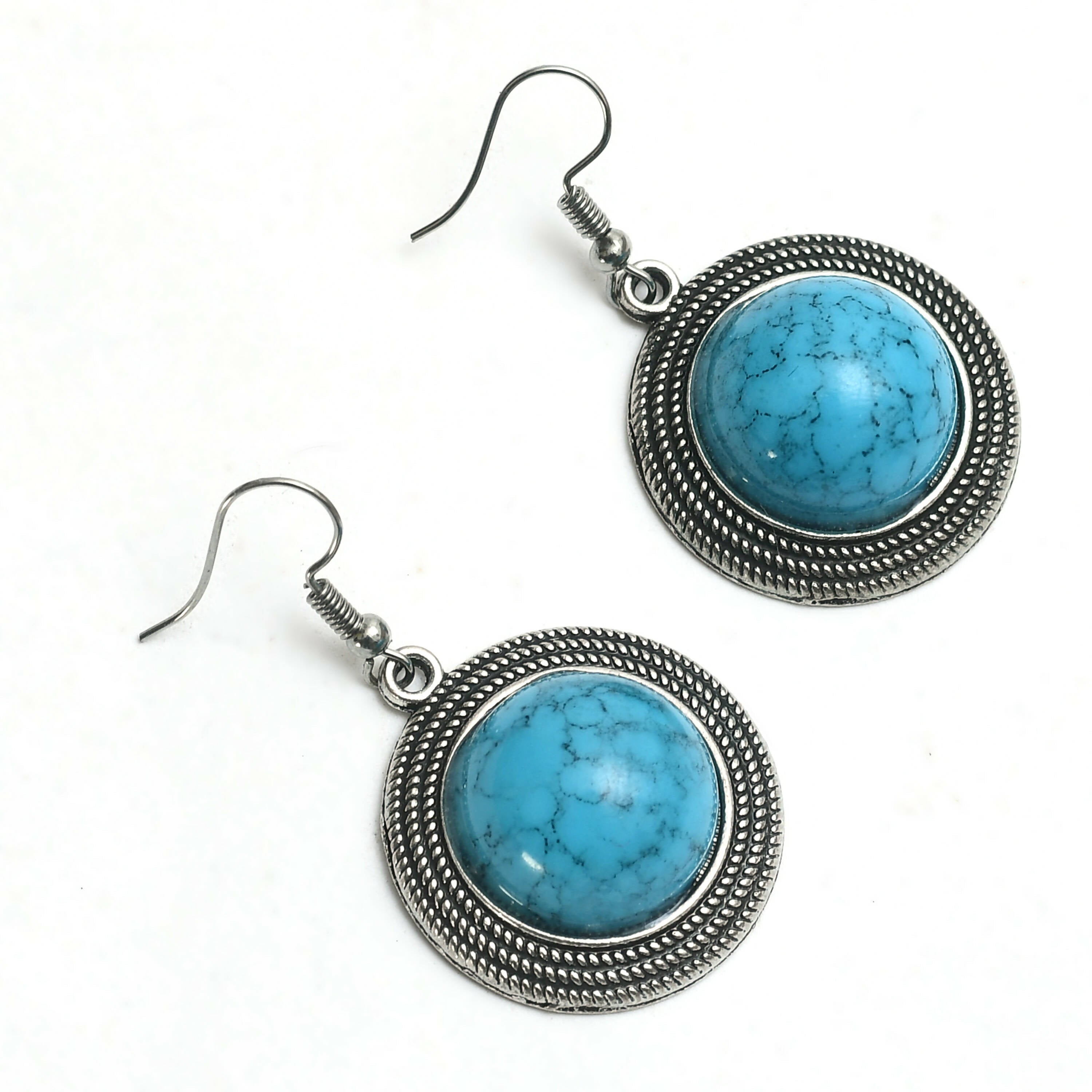 Oxidised Silver-Plated Sky Blue Stone Work Long Necklace