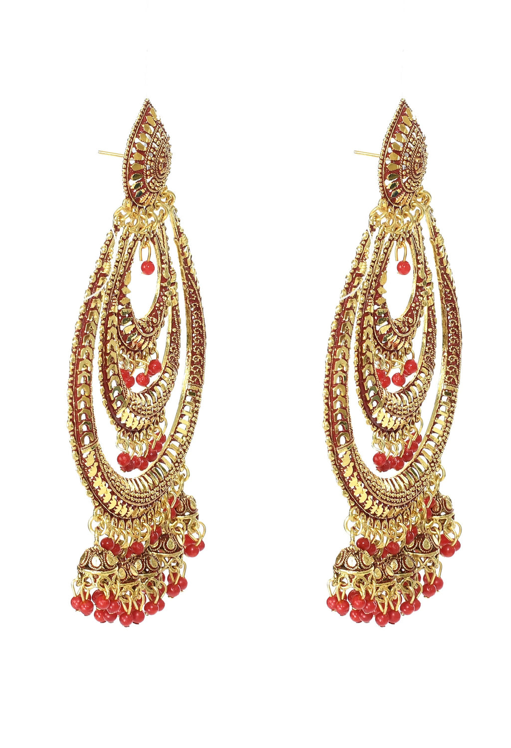 Triple Circle White With Red Statement Dangle Earrings