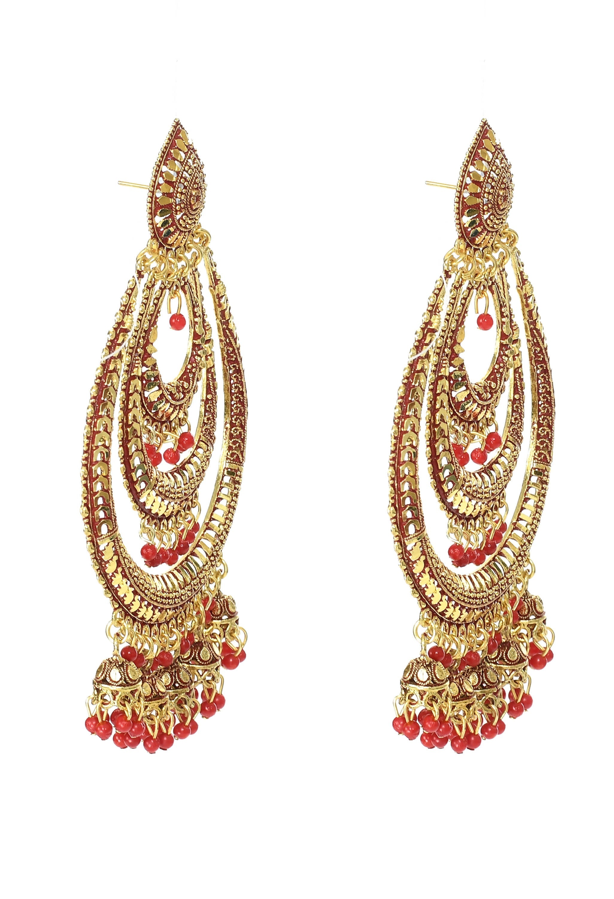 Triple Circle White With Red Statement Dangle Earrings