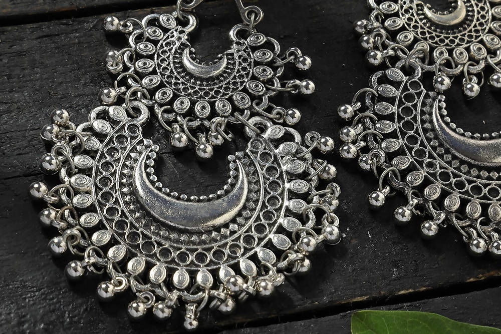 Silver-Plated Chandbali Earrings with Intricate Kamal Design