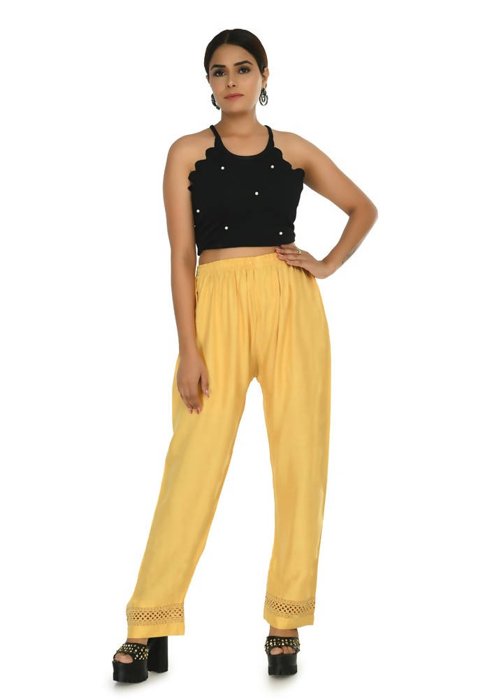 Golden Rayon Cotton Straight Palazzo Pants for Women