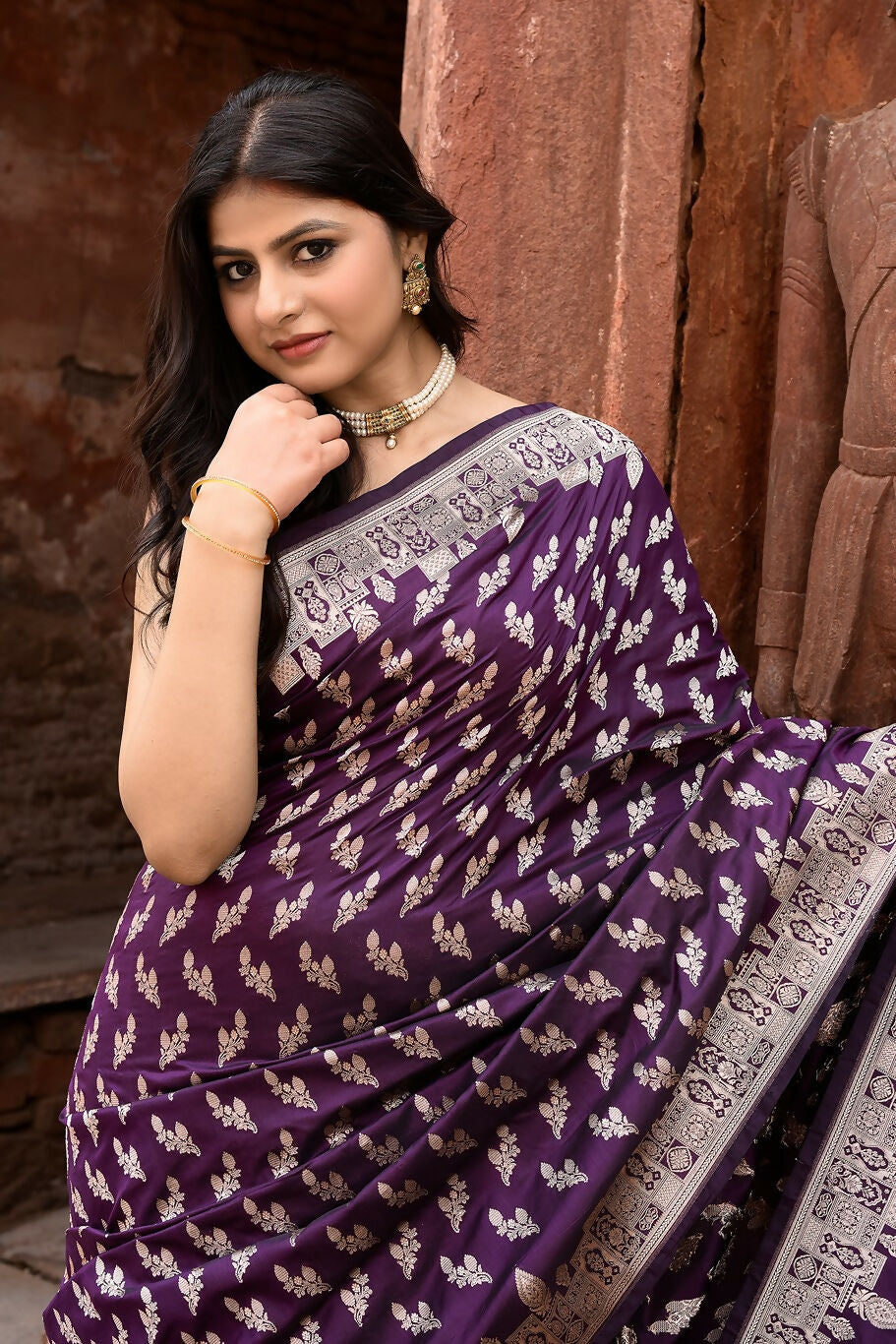 Plum Purple Katan Pure Handloom Banarasi Silk Saree